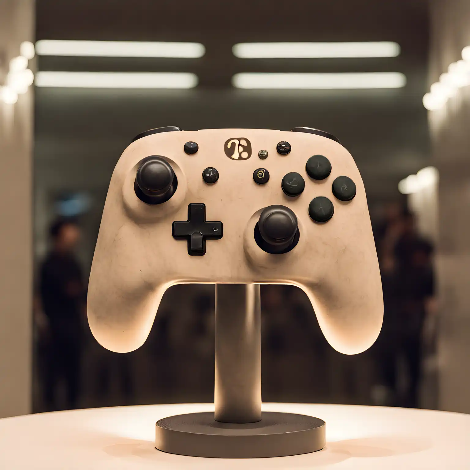 A close up of a controller on a table