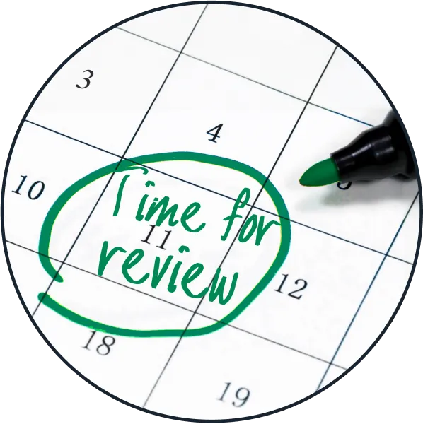 A time for review written on a calendar with a marker